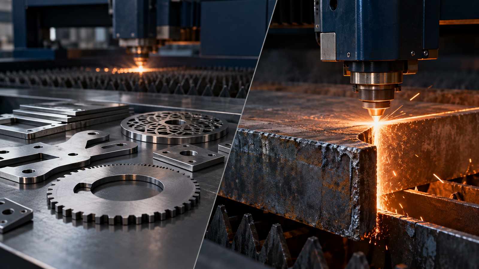 Lazer kesimin avantajları ve sınırlamalarını gösteren metal kesim uygulaması